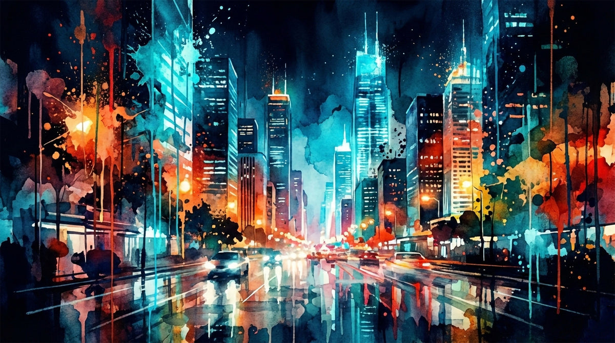 Urban Watercolor Wall Mural in your room — zoomed