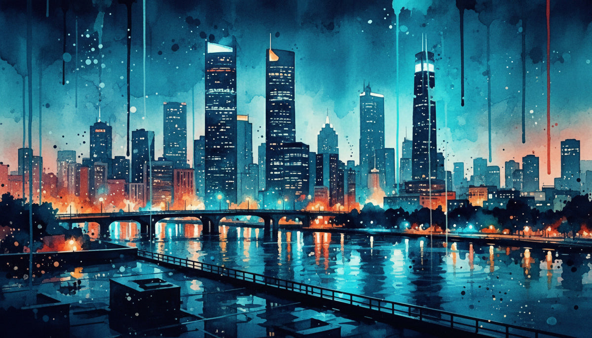 Watercolor Cityscape Wall Mural in your room