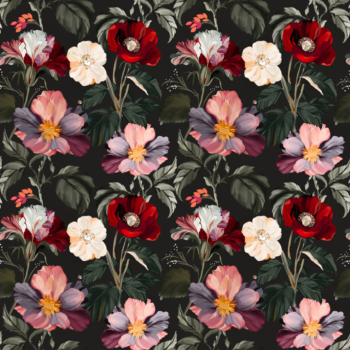 Dark Romance Floral Pattern Wallpaper⁠