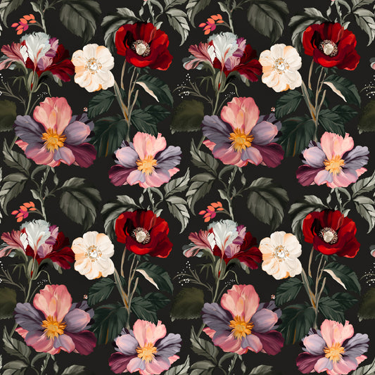 Dark Romance Floral Pattern Wallpaper⁠