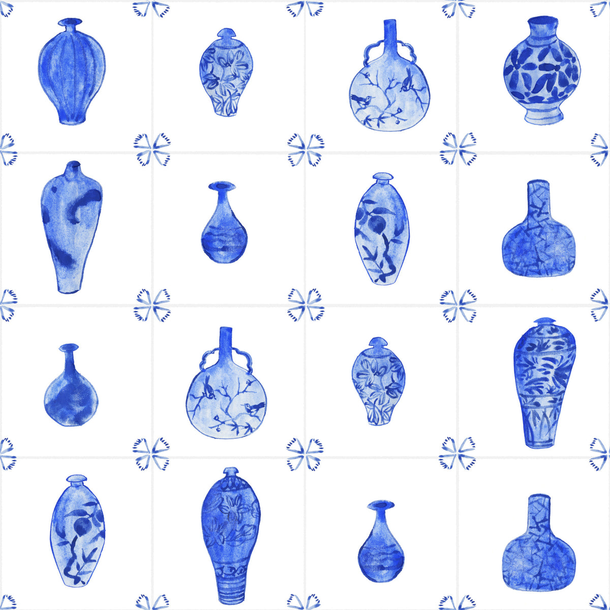 Delft Tile Blue & White Porcelain Wallpaper⁠