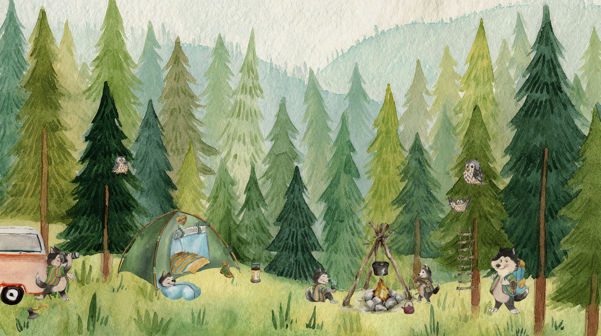 Woodland Wolf Camp Wall Mural in your room