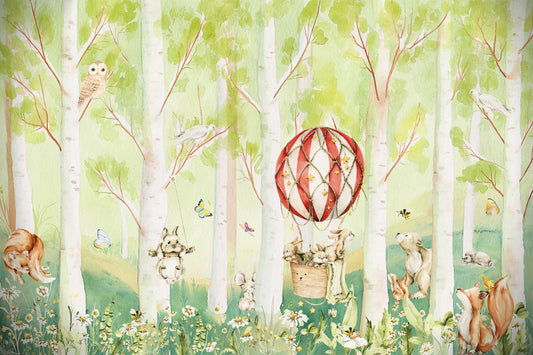 Woodland Whimsical Animals Balloon Ride Wall Mural
