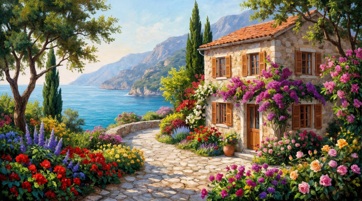 Coastal Cottage Bloom Wall Mural in your room — zoomed