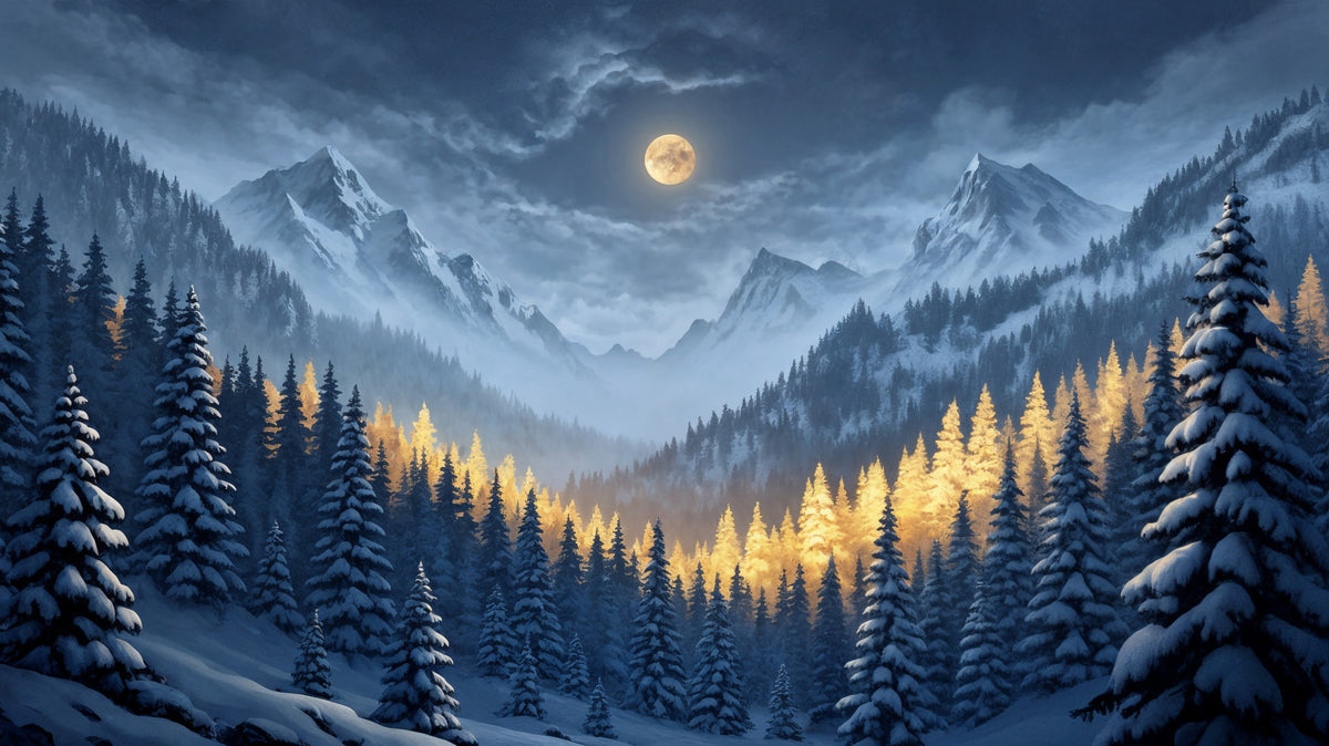 Moonlit Winterscape Wall Mural in your room — zoomed