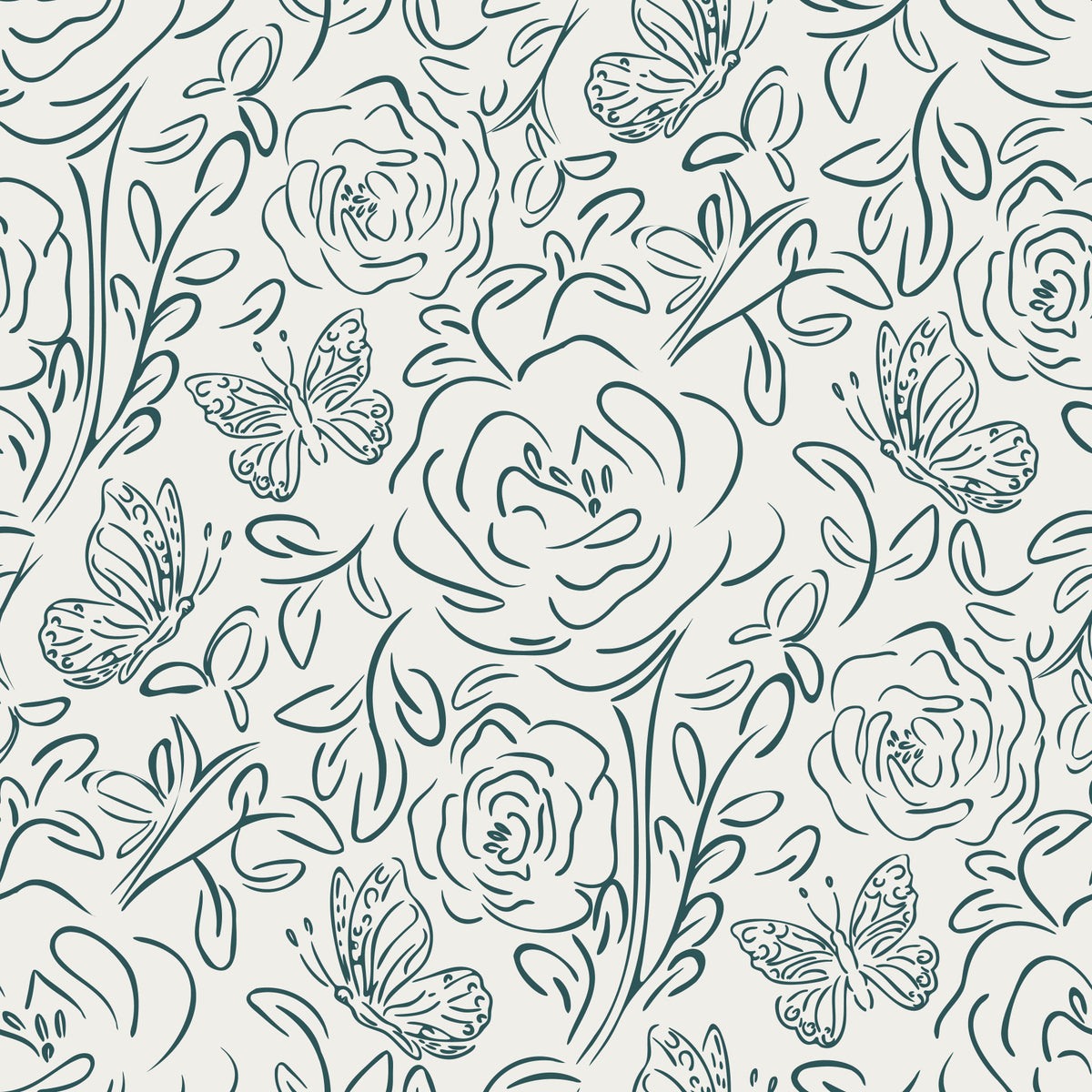 Butterfly Bloom Line Art Wallpaper⁠ in your room