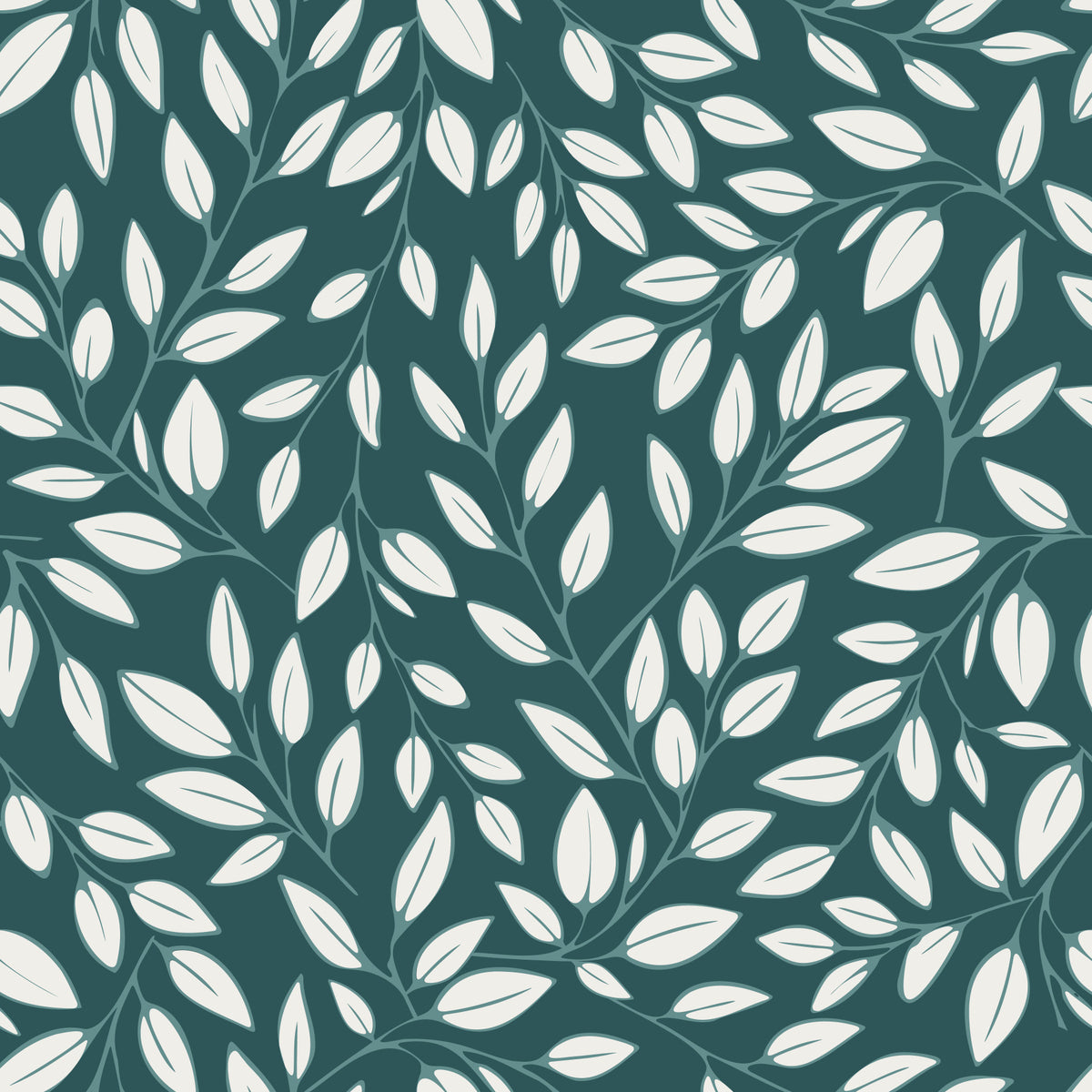 White Vines on Teal Wallpaper⁠ in your room — zoomed