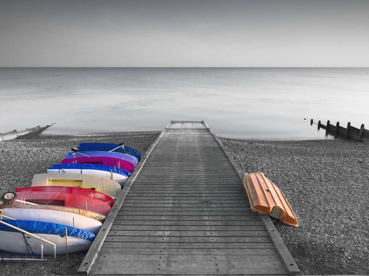 Kayaks on Pier Wall Mural in your room — zoomed