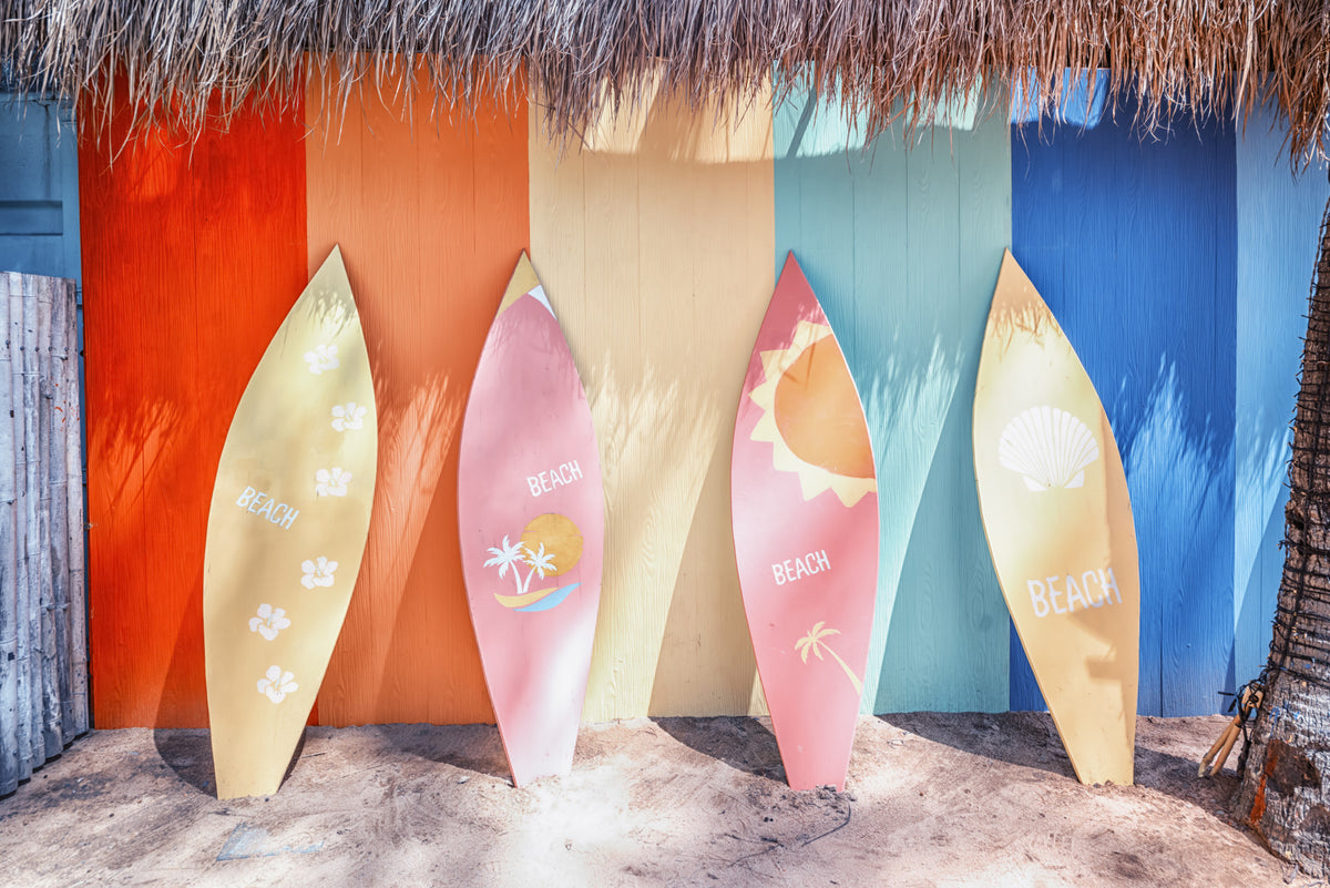 Beach Vibes Surfboards Wall Mural in your room — zoomed