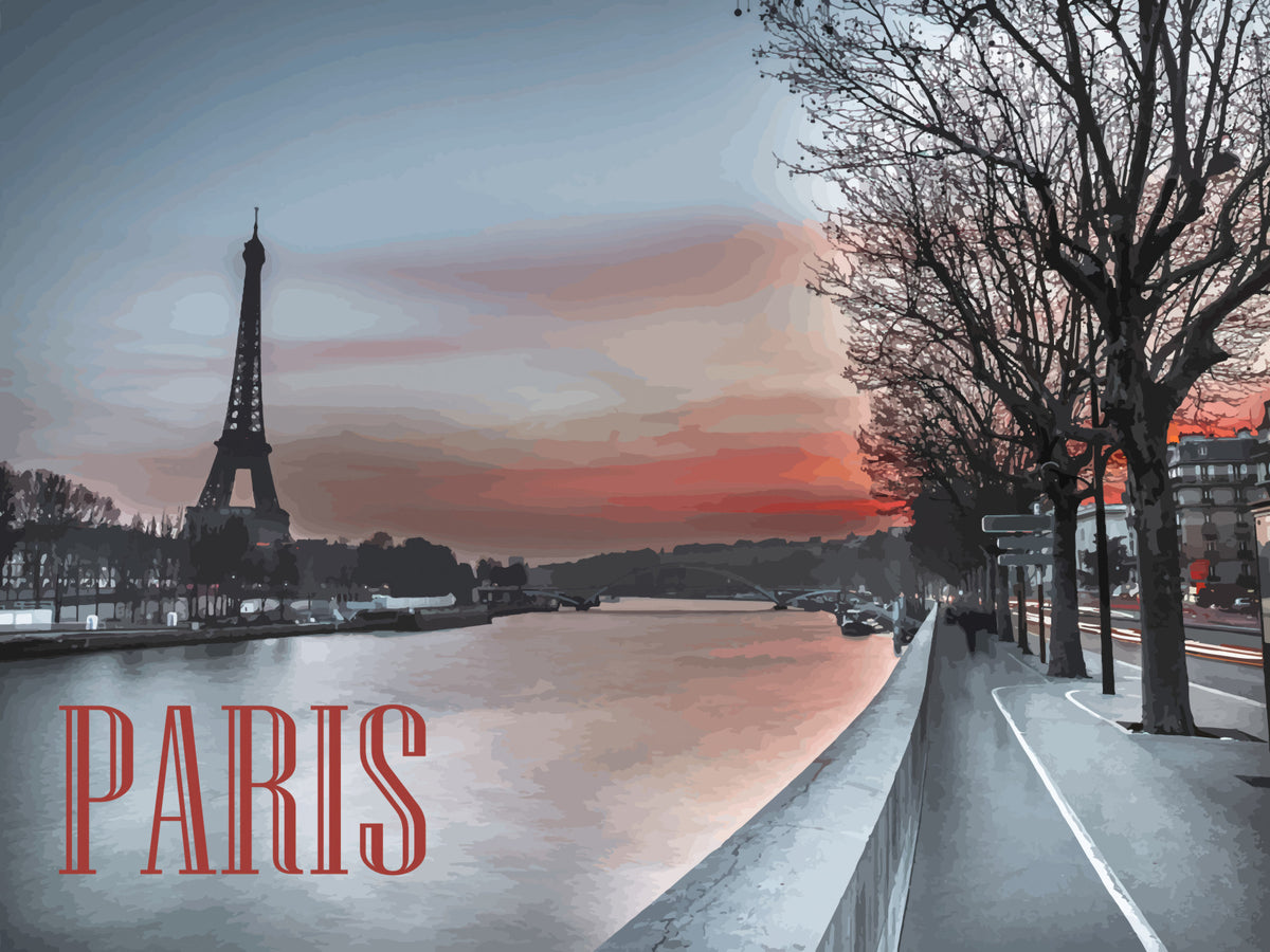 Seine and Eiffel Tower Silhouette Wall Mural in your room — zoomed