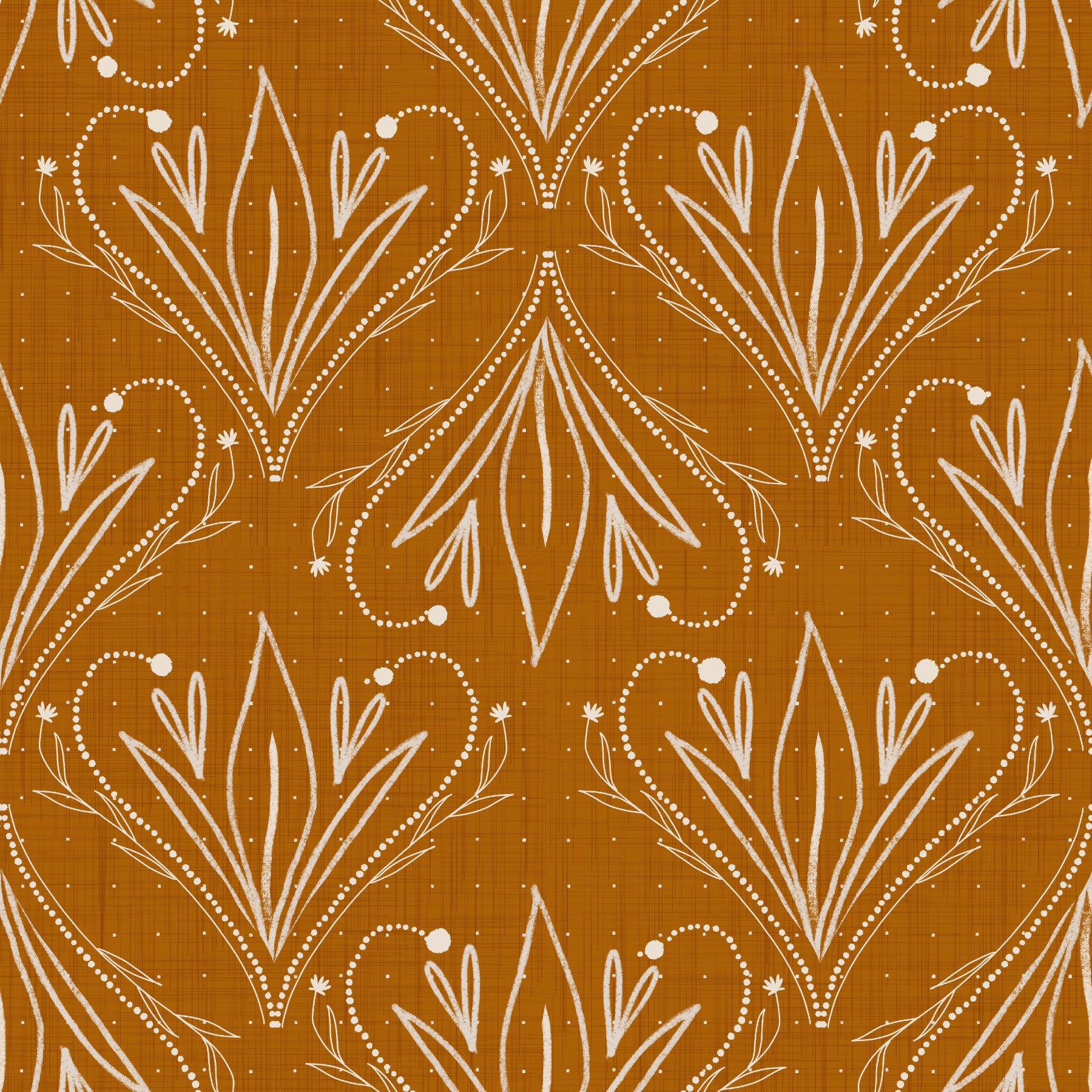 Boho Art Nouveau Folk Floral Mustard Gold Wallpaper – Hand Drawn Wallpaper⁠