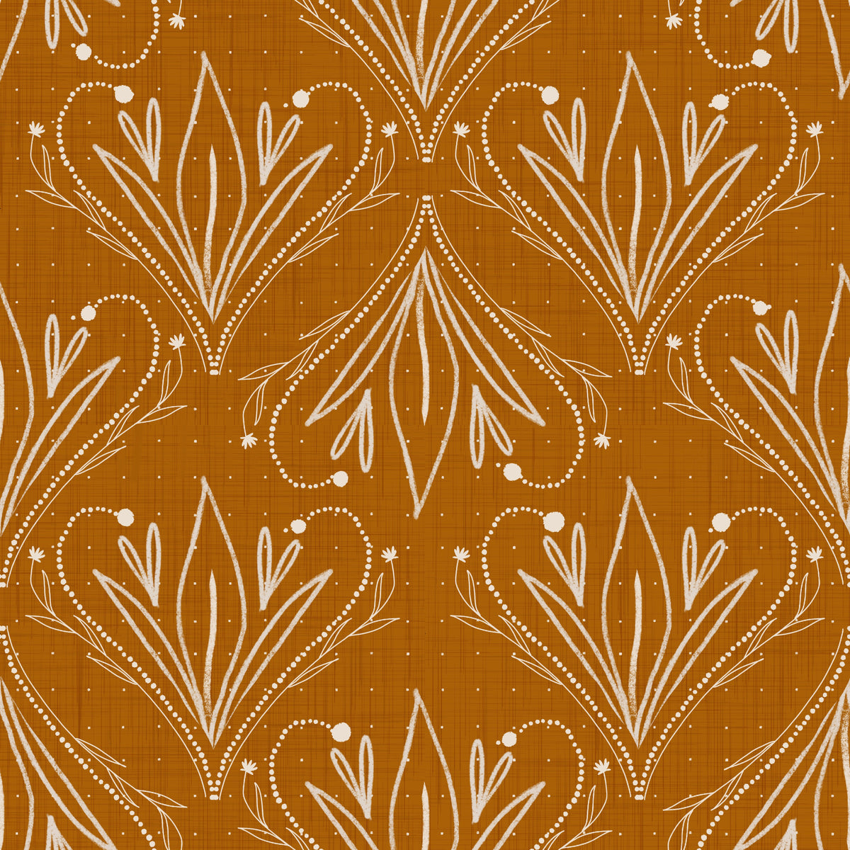 Boho Art Nouveau Folk Floral Mustard Gold Wallpaper – Hand Drawn Wallpaper⁠ in your room