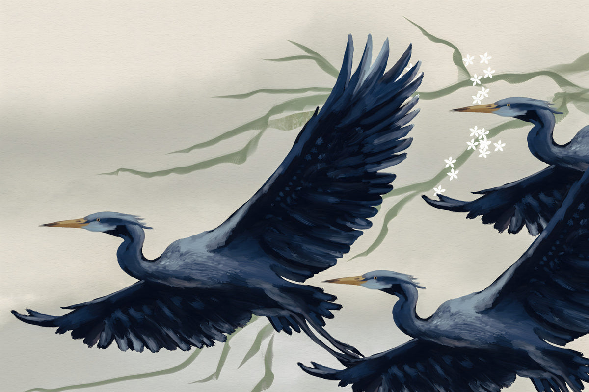 Heron Flight Wall Mural in your room — zoomed