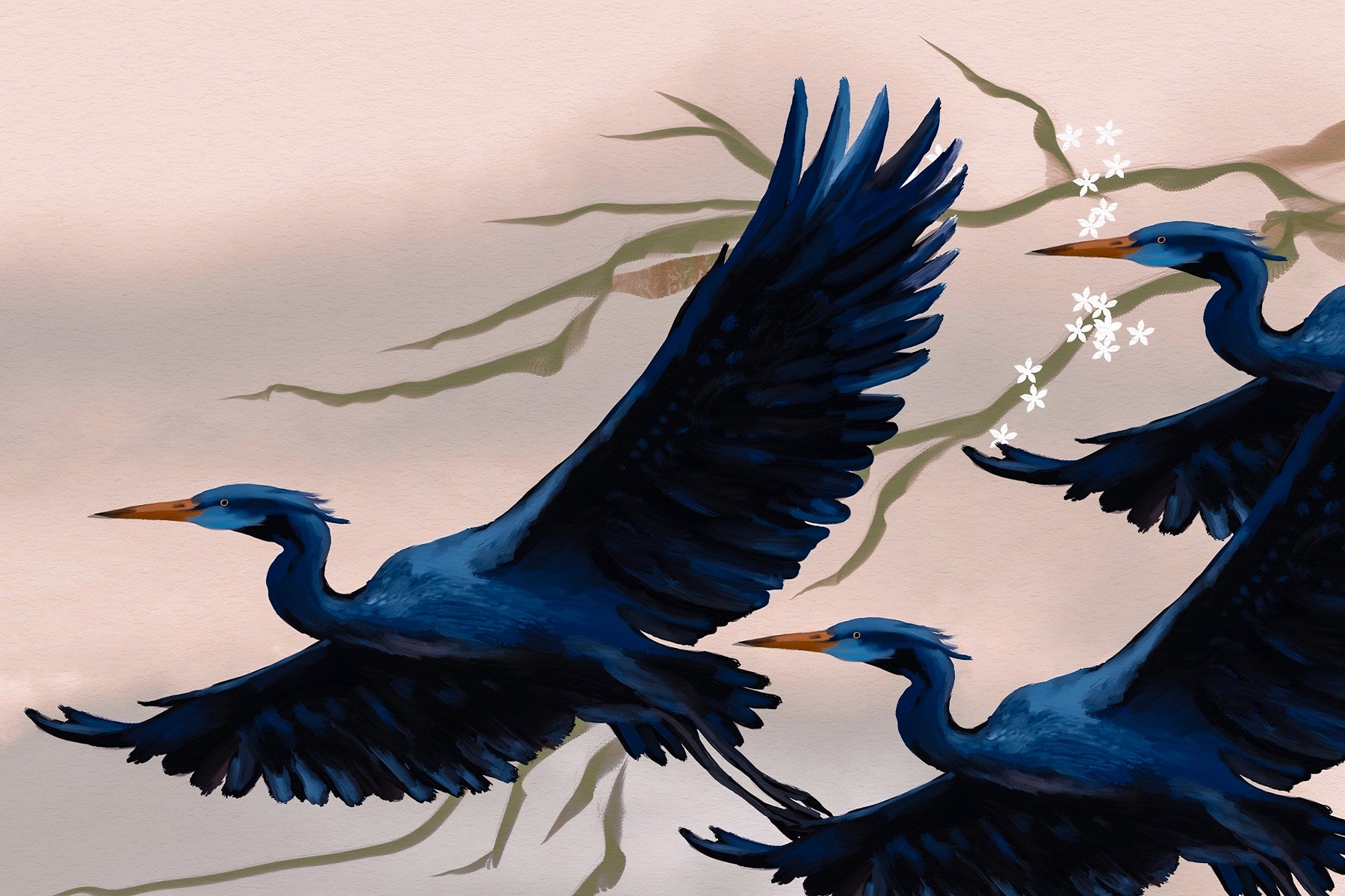 Heron's Bloom Wall Mural in your room — zoomed