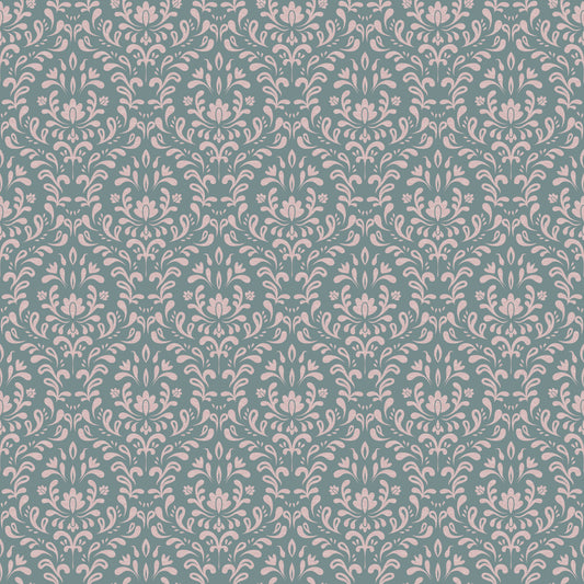VINTAGE TEAL DAMASK Wallpaper⁠