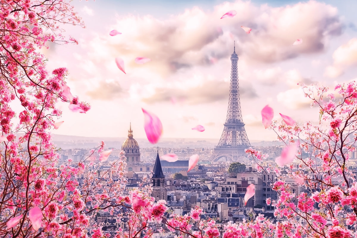 Eiffel's Rosy Haze Wall Mural in your room