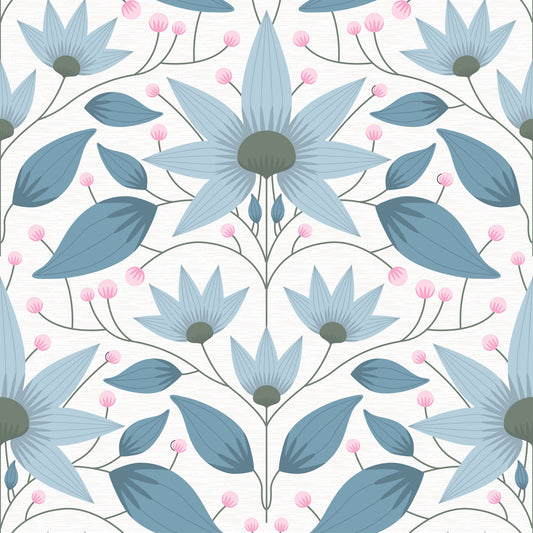 Floral Symmetry Blue Wallpaper⁠