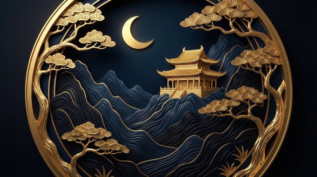 Golden Lunar Temple Wall Mural in your room