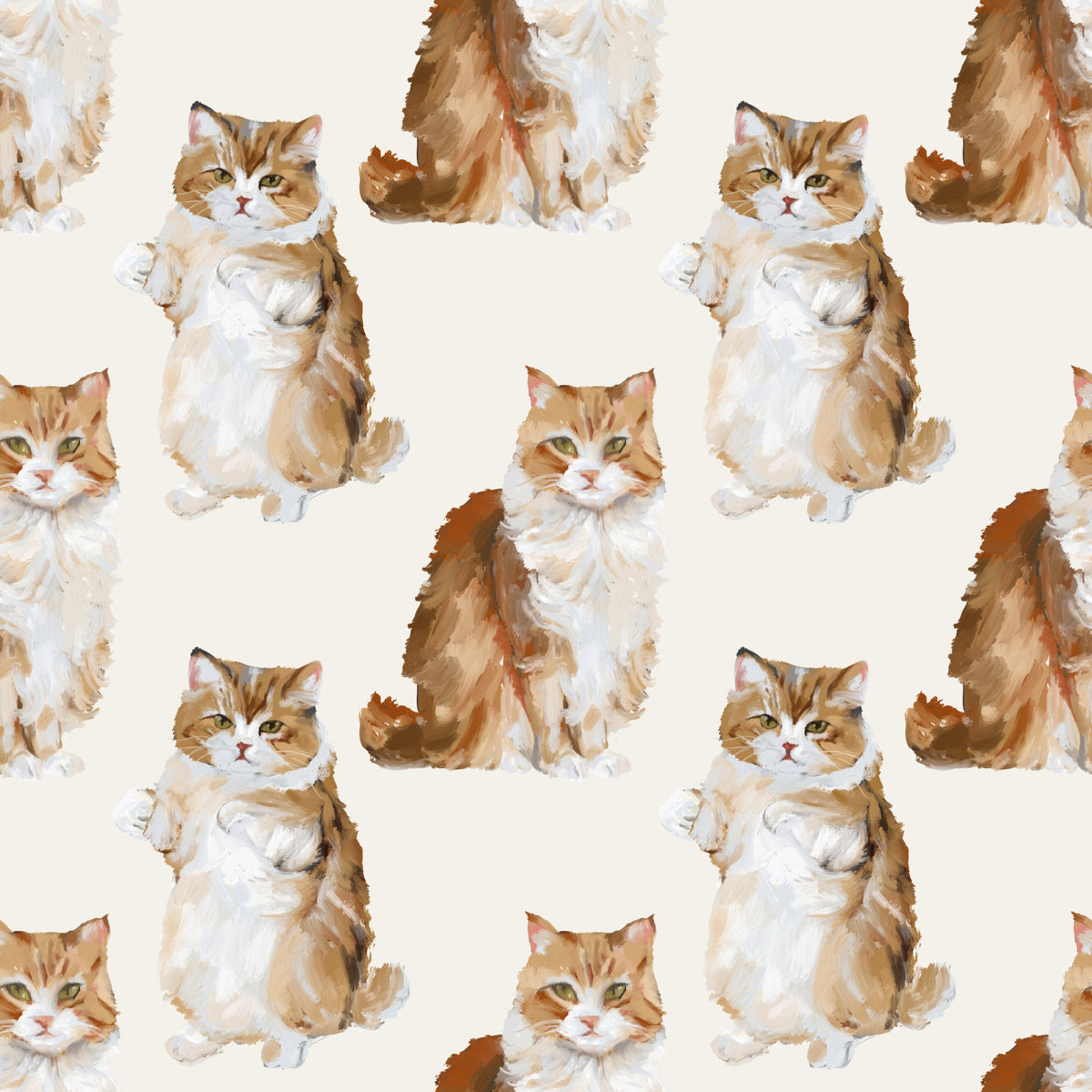 Fluffy tabby ginger cats handpainted oil painting pattern Wallpaper⁠
