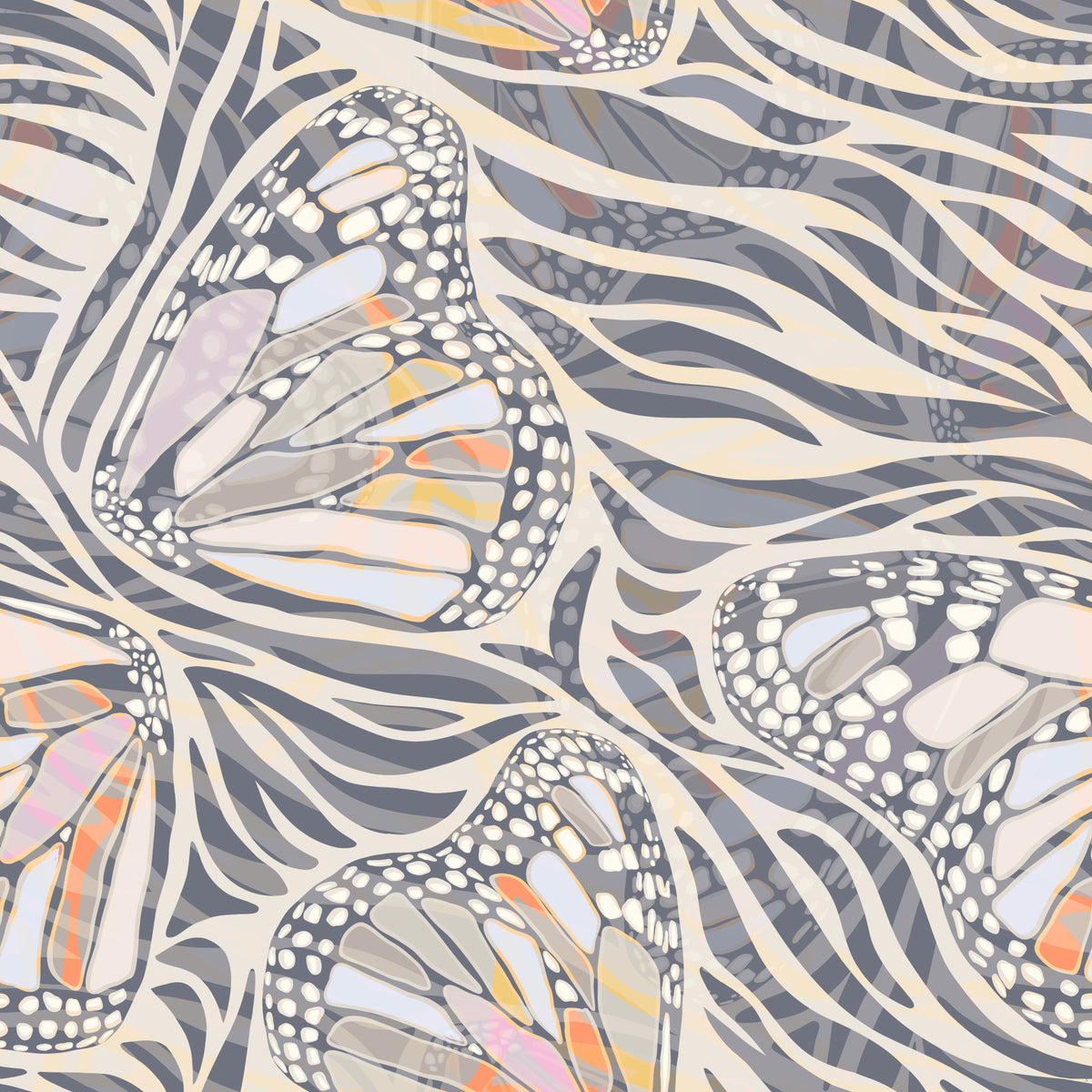 Zebra Butterfly Metamorphosis • Maximalist Boho in Earthy Pastels Wallpaper⁠ in your room — zoomed