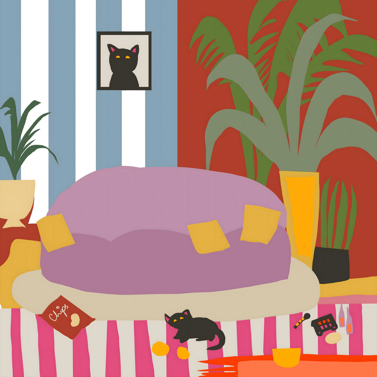 Cozy Cat Life Living Room Striped  Wall Mural in your room