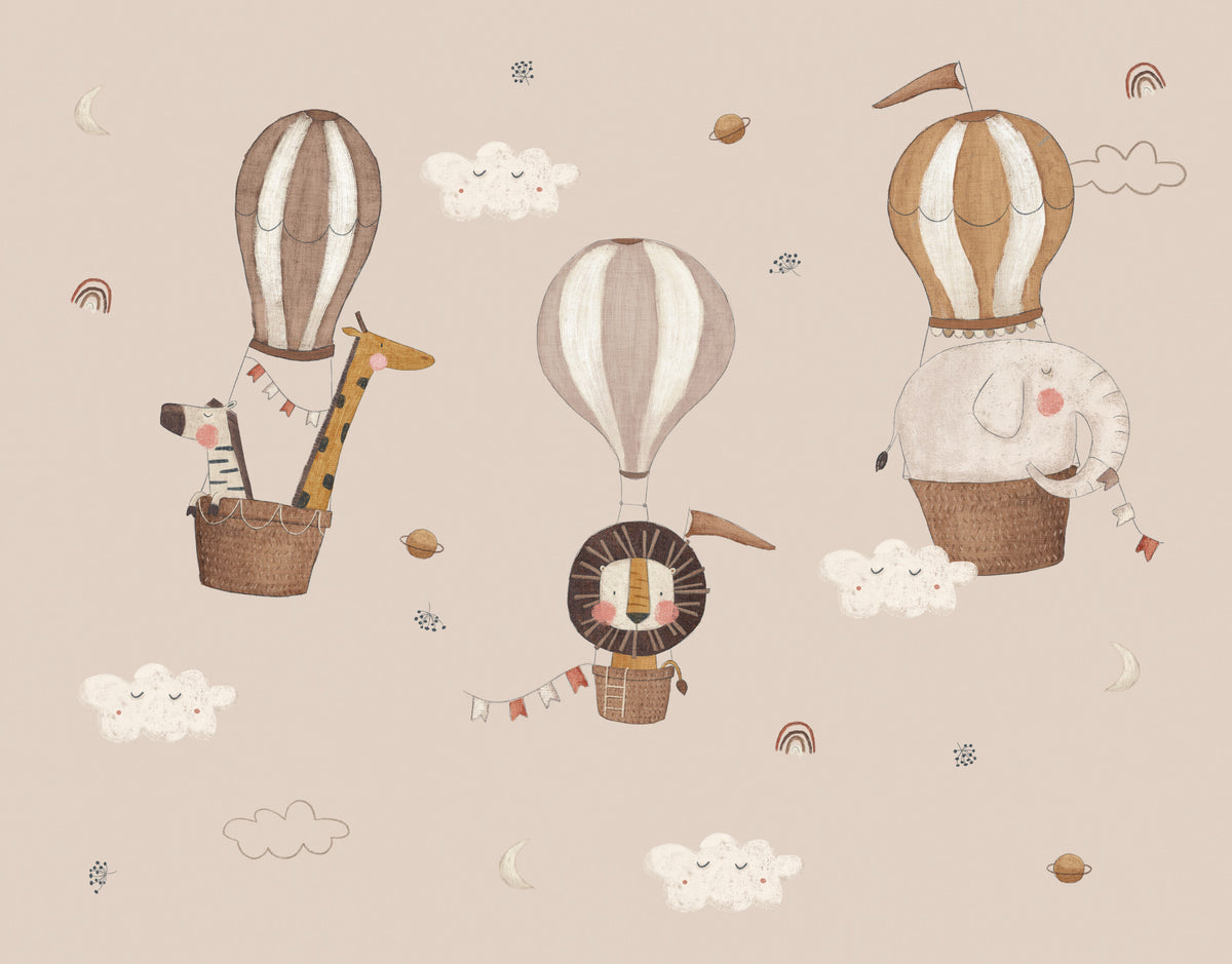 Hot Air Balloon Safari Wall Mural in your room — zoomed