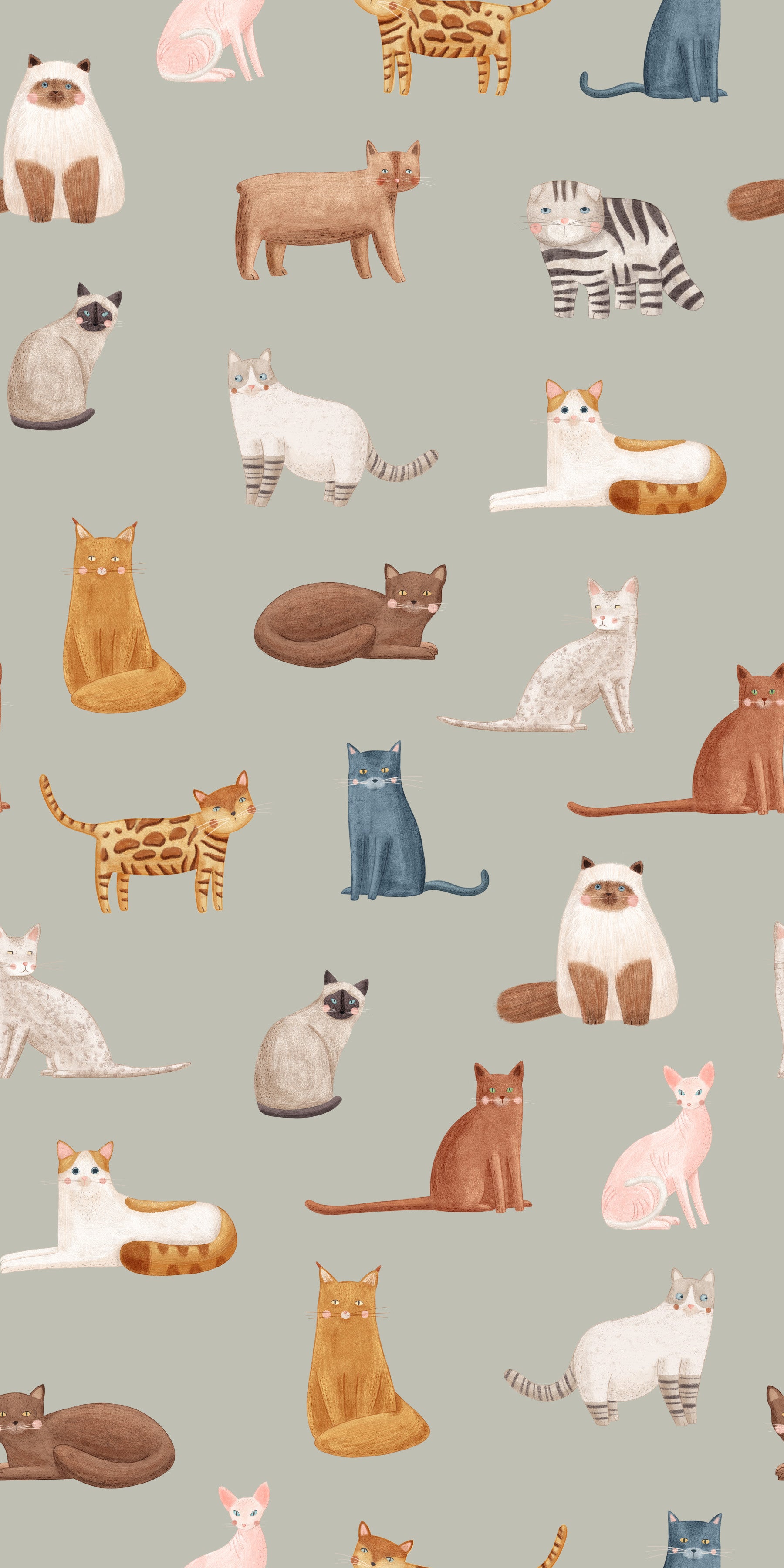 Fancy Felines in Safari Green Wallpaper⁠ in your room — zoomed