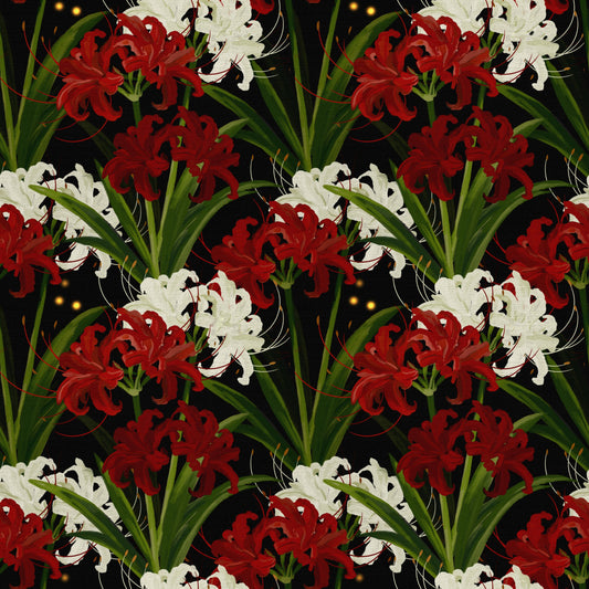 Lycoris Noir Midnight Romance white red flowers bloom Wall Mural