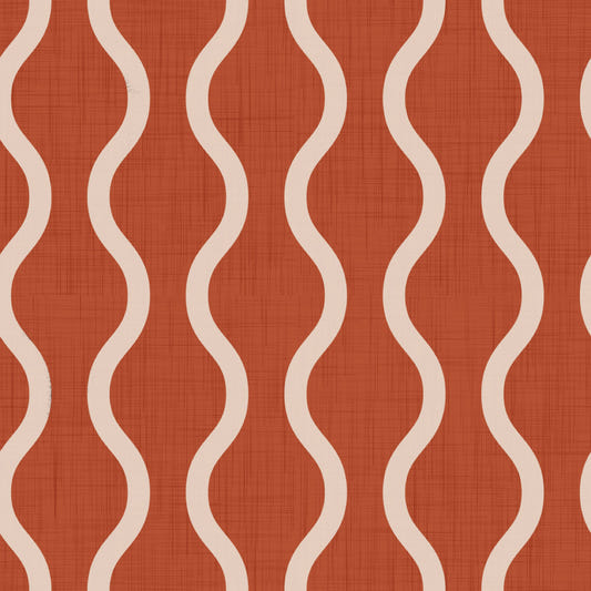 Cozy Scandi Folk Wavy Stripe Burnt Terracotta - Craft Stripe Wallpaper⁠