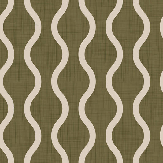 Cozy Scandi Folk Wavy Stripe Earthy Olive - Craft Stripe Wallpaper⁠