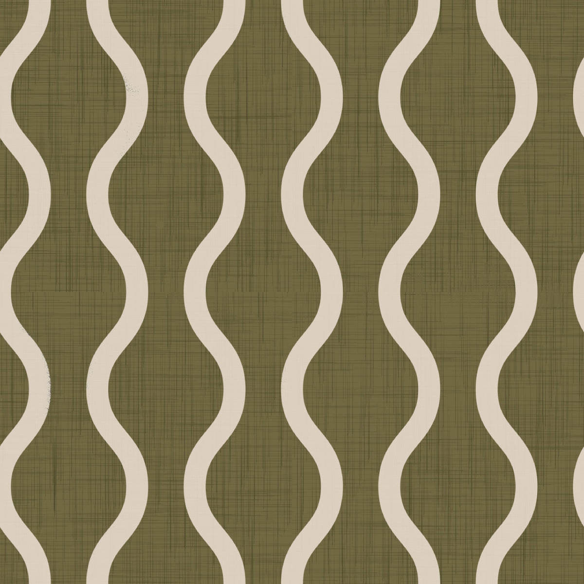 Cozy Scandi Folk Wavy Stripe Earthy Olive - Craft Stripe Wallpaper⁠ in your room