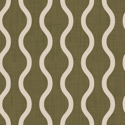 Cozy Scandi Folk Wavy Stripe Earthy Olive - Craft Stripe Wallpaper⁠