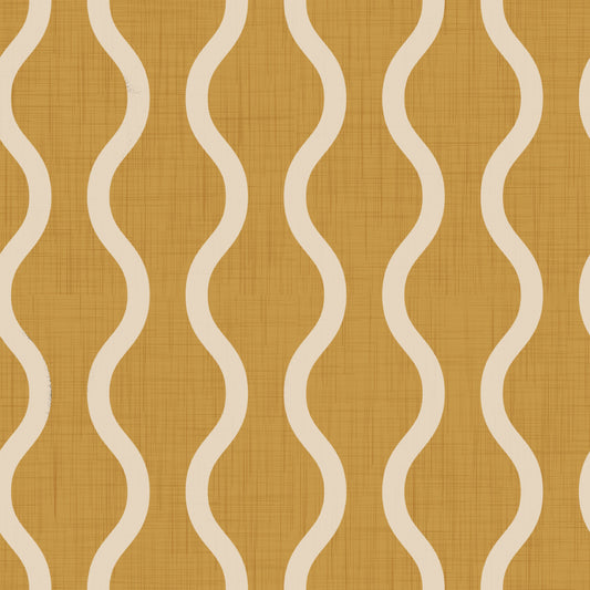 Cozy Scandi Folk Wavy Stripe Honey Mustard - Craft Stripe Wallpaper⁠