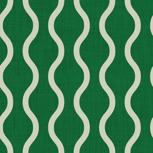 Cozy Scandi Folk Wavy Stripe Forest Green - Craft Stripe Wallpaper⁠