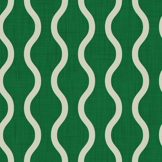 Cozy Scandi Folk Wavy Stripe Forest Green - Craft Stripe Wallpaper⁠