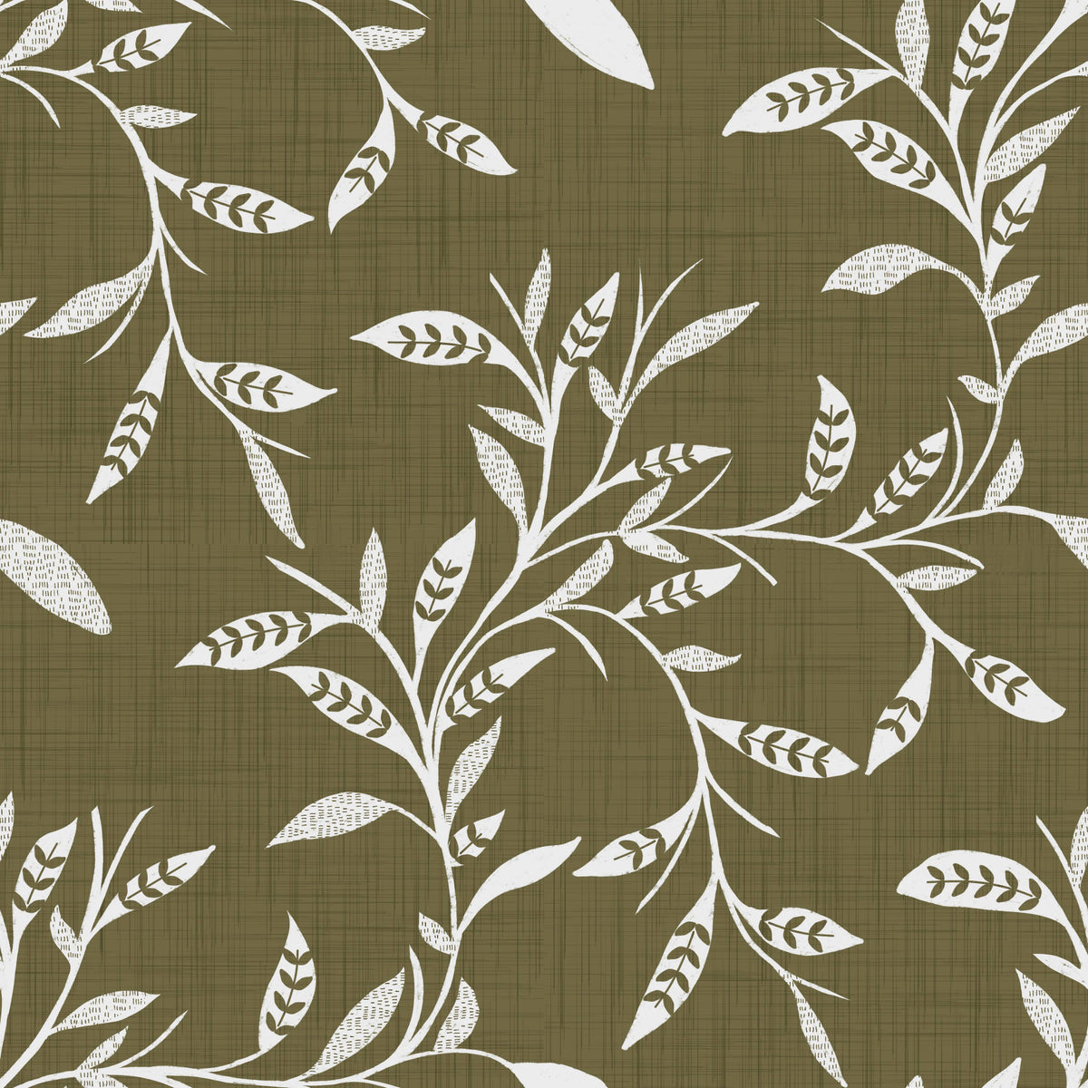 Cozy Scandi Folk Leaf Vine Earthy Olive - Craft Blender Wallpaper⁠ in your room