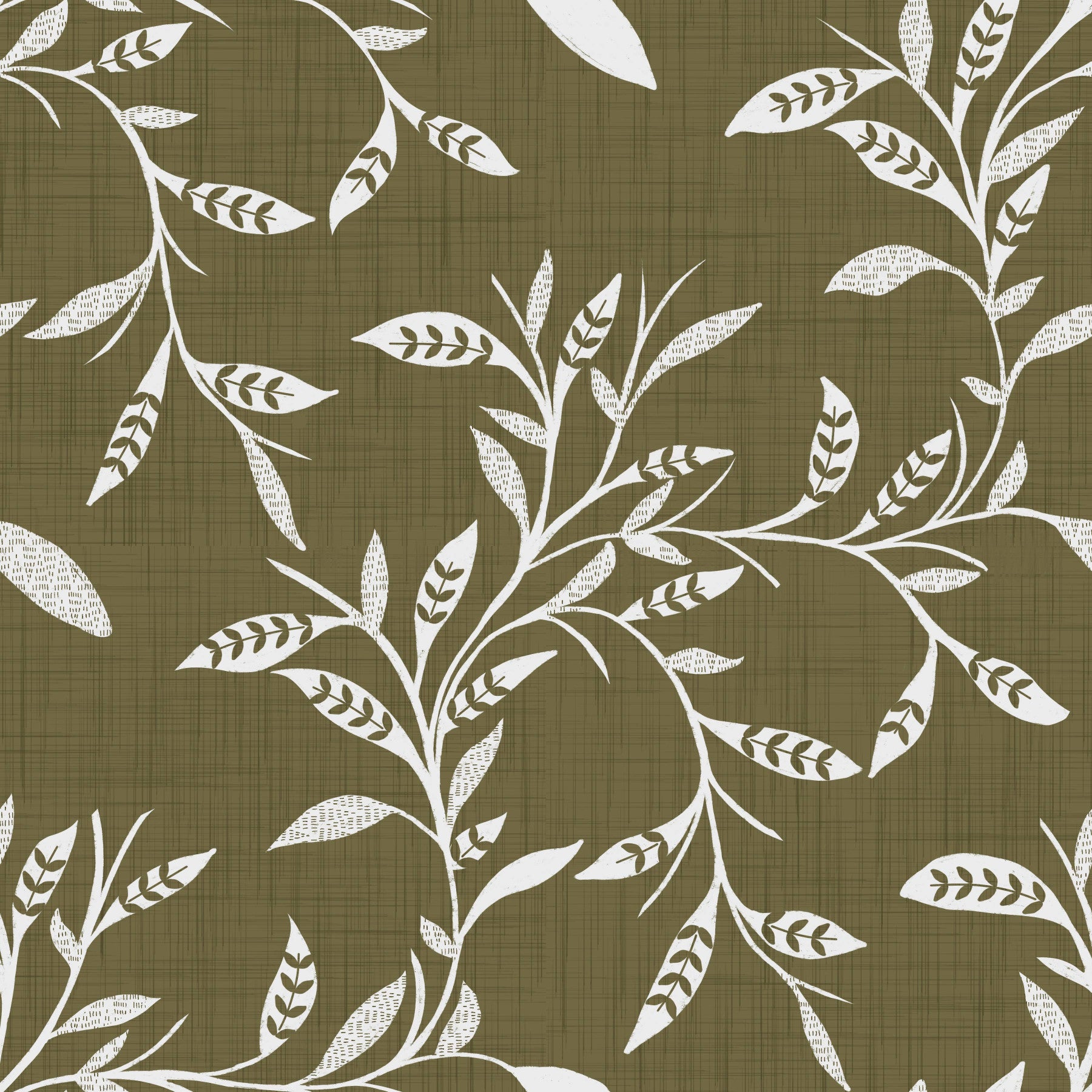 Cozy Scandi Folk Leaf Vine Earthy Olive - Craft Blender Wallpaper⁠