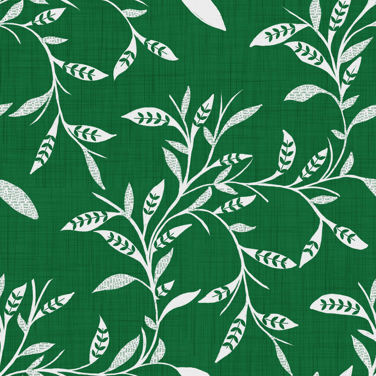 Cozy Scandi Folk Leaf Vine Forest Green - Craft Blender Wallpaper⁠ in your room