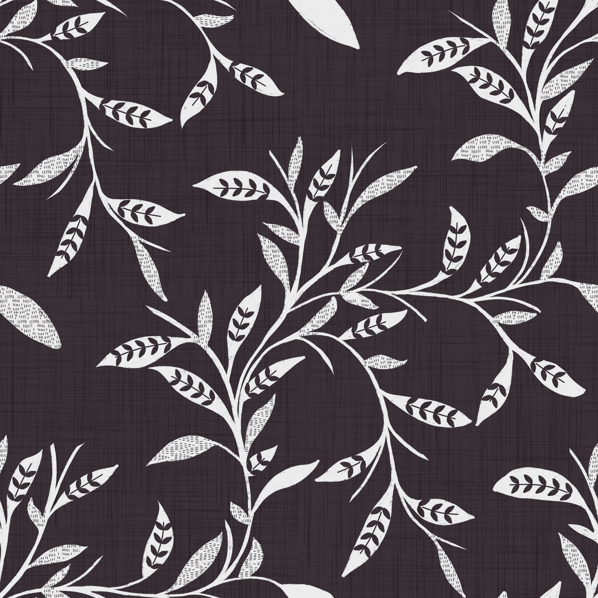 Cozy Scandi Folk Leaf Vine Charcoal - Craft Blender Wallpaper⁠ in your room — zoomed