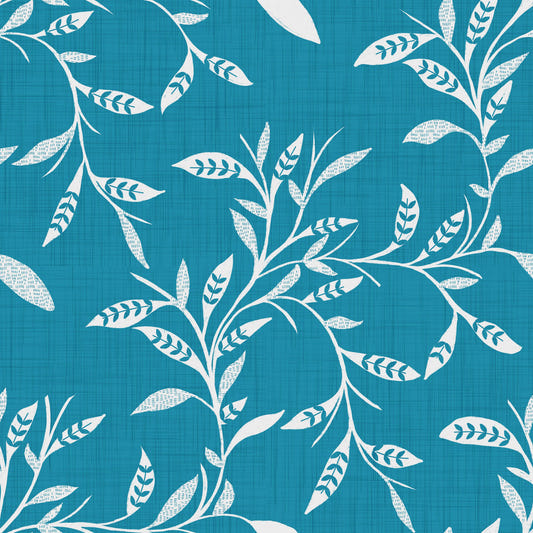 Cozy Scandi Folk Leaf Vine Nordic Teal - Craft Blender Wallpaper⁠