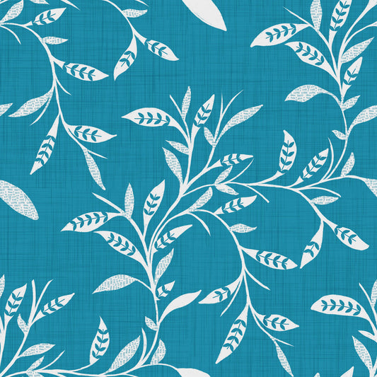 Cozy Scandi Folk Leaf Vine Nordic Teal - Craft Blender Wallpaper⁠