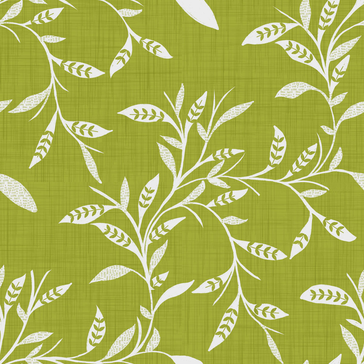 Cozy Scandi Folk Leaf Vine Olive Chartreuse - Craft Blender Wallpaper⁠ in your room — zoomed