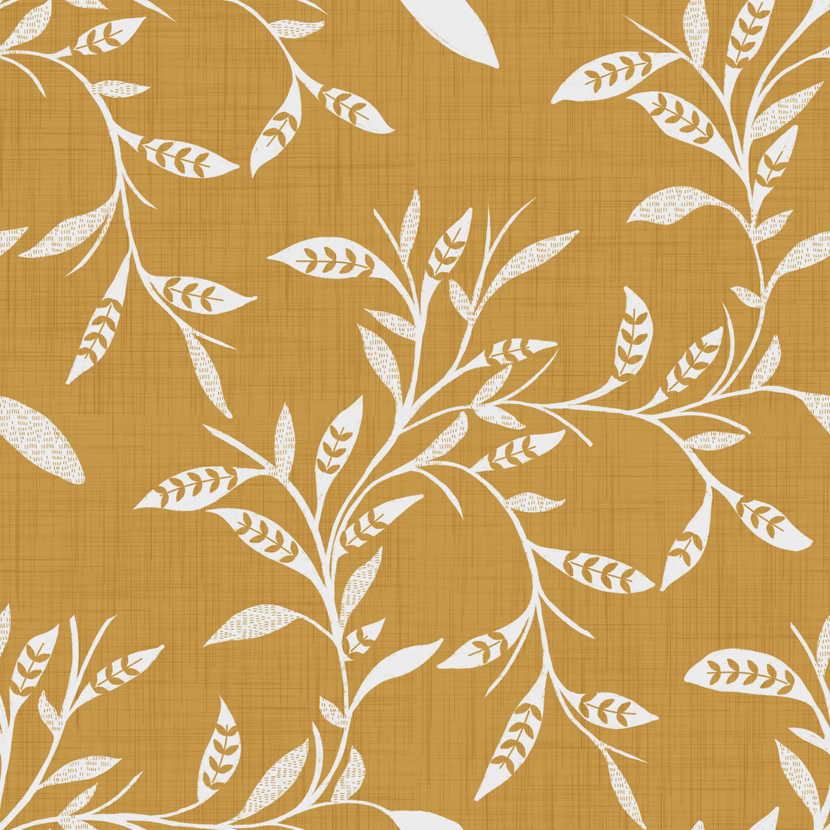 Cozy Scandi Folk Leaf Vine Honey Mustard - Craft Blender Wallpaper⁠ in your room — zoomed