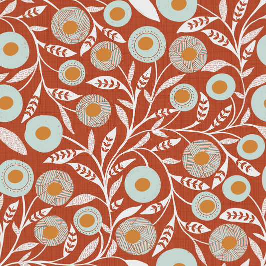 Cozy Scandi Folk Floral Burnt Terracotta - Craft Botanical Wallpaper⁠