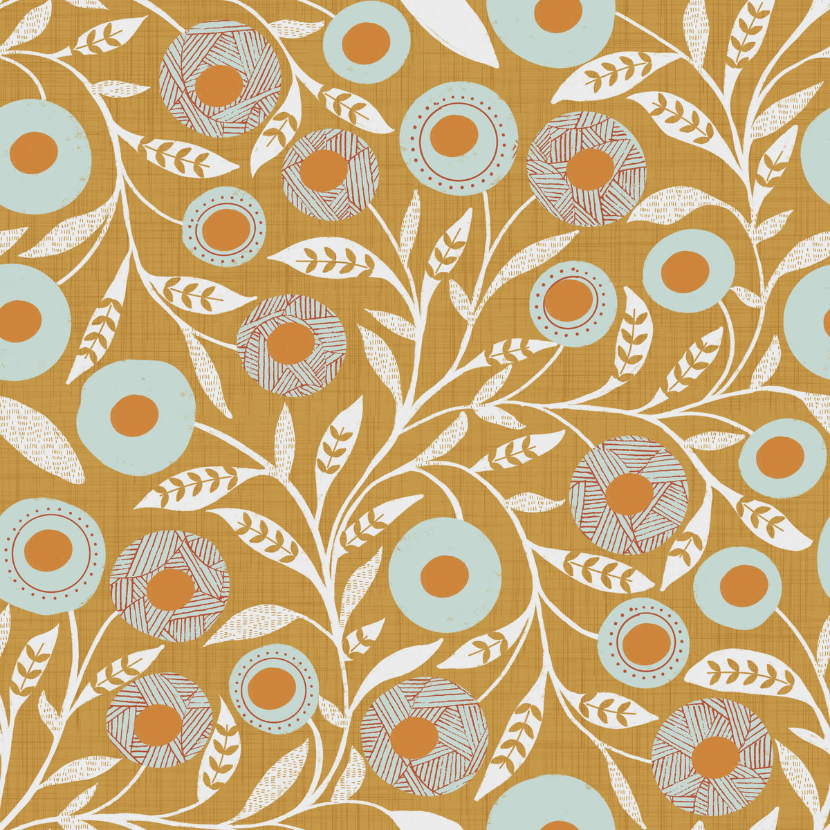 Cozy Scandi Folk Floral Honey Mustard - Craft Botanical Wallpaper⁠ in your room