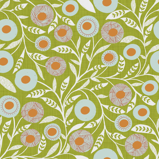 Cozy Scandi Folk Floral Olive Chartreuse - Craft Botanical Wallpaper⁠