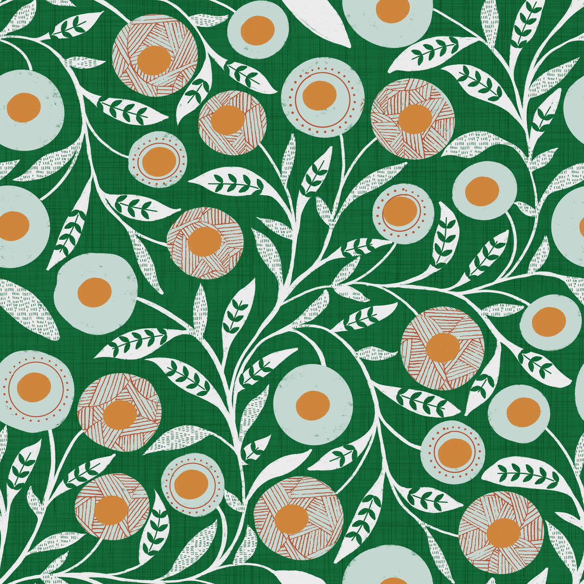 Cozy Scandi Folk Floral Olive Chartreuse - Craft Botanical Wallpaper⁠