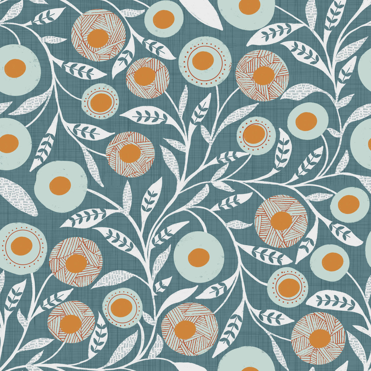 Cozy Scandi Folk Floral Nordic Blue Grey - Craft Botanical Wallpaper⁠ in your room — zoomed