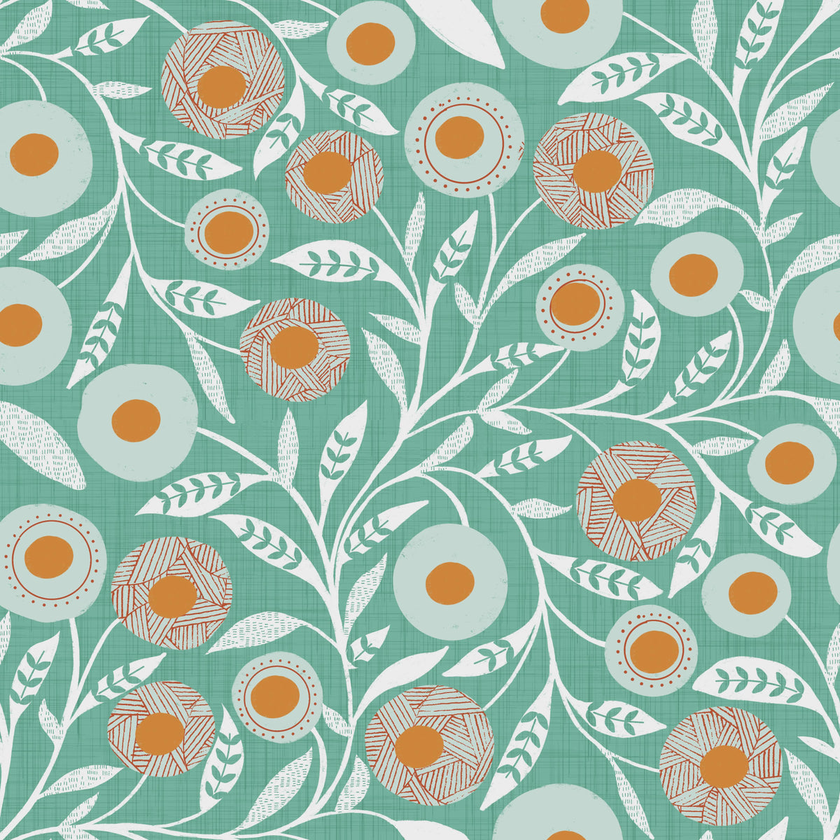 Cozy Scandi Folk Floral Sage Mint - Craft Botanical Wallpaper⁠ in your room — zoomed