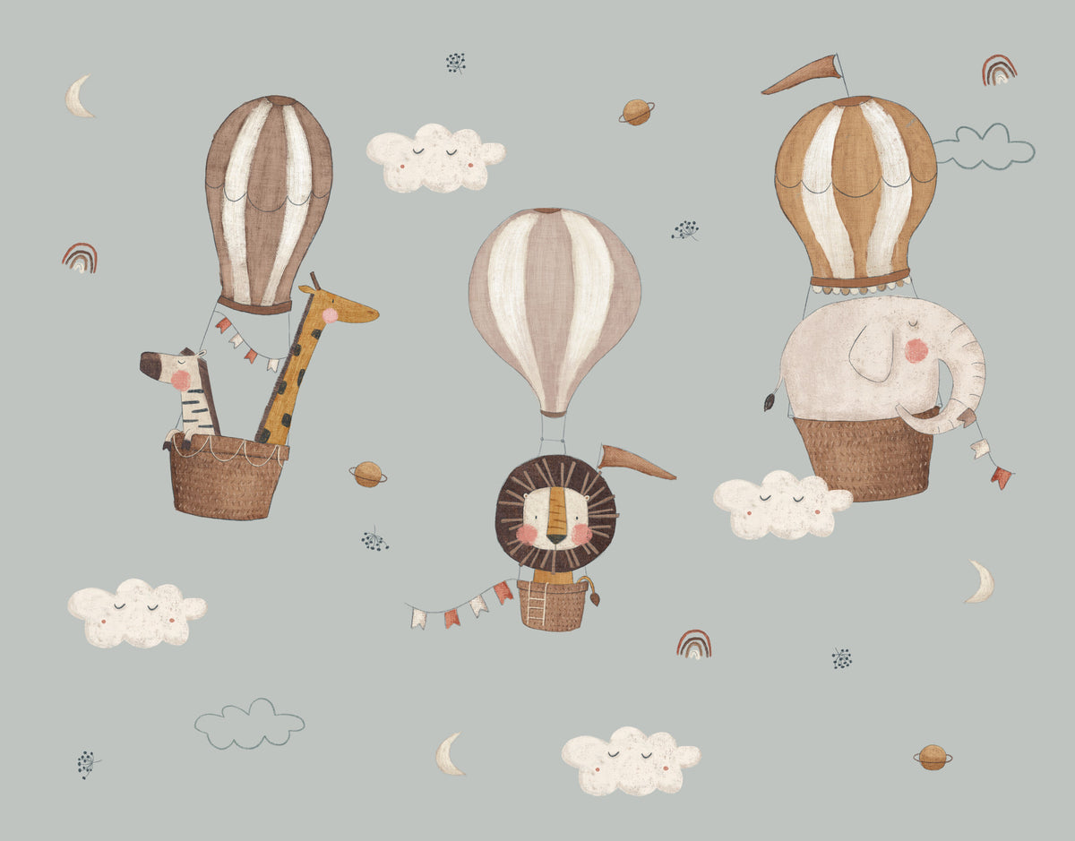 Nursery Hot Air Balloons Wall Mural in your room — zoomed